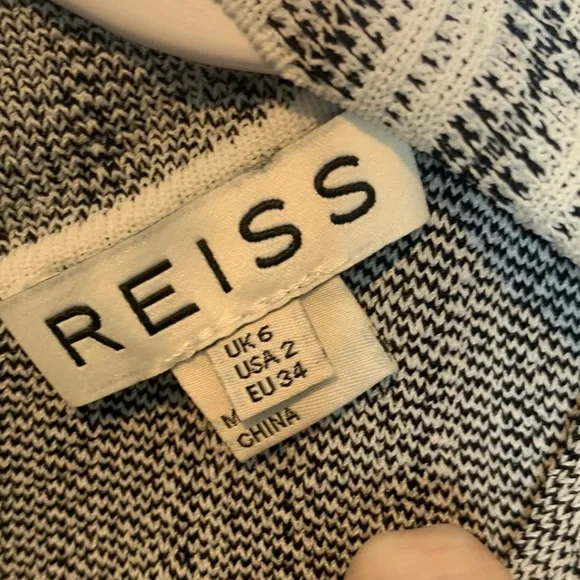 Reiss Vienna Jersey Knit Mock Neck Dress Black White Bodycon Back Zip - Picture 3 of 4